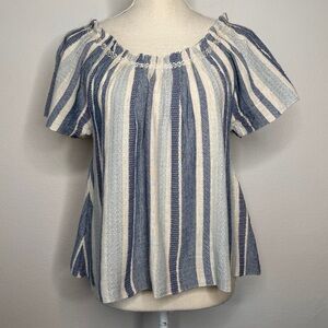 Faherty Annabelle Stripe Blue White Cotton Blend Lightweight Top Size XS